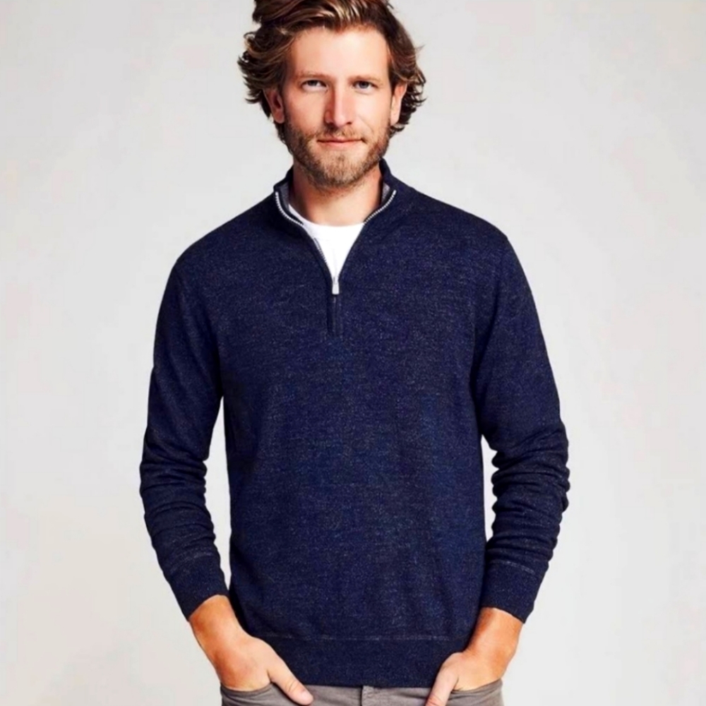 Faherty Men’s Cashmere Cotton Quarter Zip Pull Over Sweatshirt Gray Size Medium